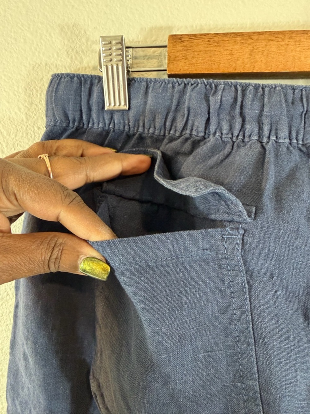 Nicole Miller Navy Linen Drawstring Joggers Size M Pull On Track Cargo Pants - Picture 8 of 9